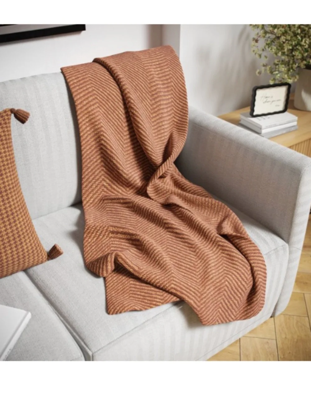 Beautiful by Drew Barrymore Rust Woven Herringbone Throw by Drew Barrymore, 50